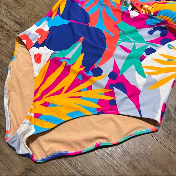 J.Crew Ruched Ruffle One-piece V-Neck Swimsuit Preppy Multicolor Size XL - Picture 7 of 11